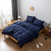 Navy Blue With Ruffles Duvet Set - 4 Pieces